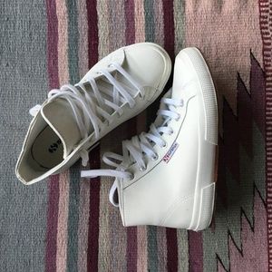 Superga White Leather Hightop Sneakers